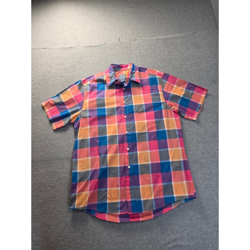 Jos A Bank Stays Cool Mens Medium Multicolor Plaid Cotton Short‎ Sleeve Shirt